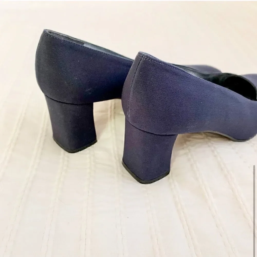 Vintage STUART WEITZMAN navy blue fabric heels